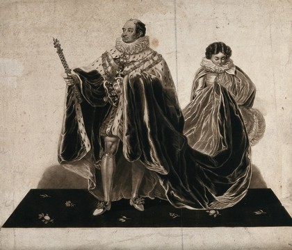 Prince Frederick Augustus, Duke of York holding a sceptre and crown; a page boy holding his robe. Mezzotint, 182-.
