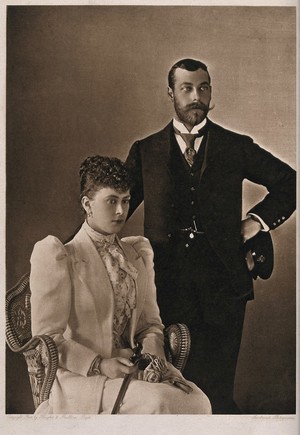 view King George V and Queen Mary seated. Photogravure by Rembrandt Photogravure after Hughes and Mullins.