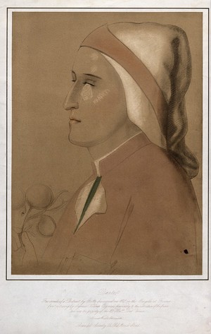 Dante Alighieri. Colour lithograph 1859 after S.S. Kirkup after