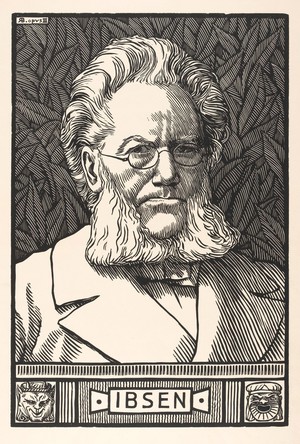 view Henrik Ibsen. Woodcut by R. Bryden, 1899.