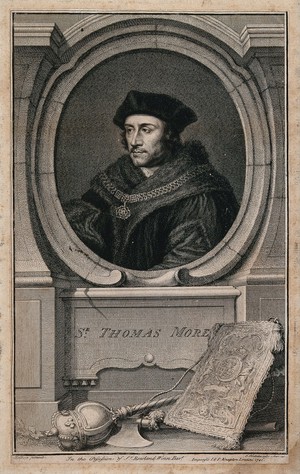 view Sir Thomas More. Etching by J. Houbraken after H. Holbein.