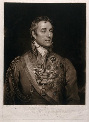 view Arthur Wellesley, first Duke of Wellington. Mezzotint by W. Say, 1814, after T. Phillips.