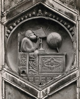 The Campanile di Giotto, Florence, Italy: an astronomer. Photograph by Giacomo Brogi, ca. 1870, of a marble bas-relief by Orcagna, ca. 1359.