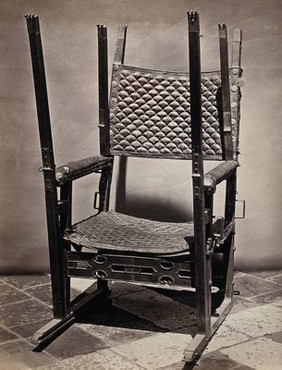 A portable chair belonging to Emperor Charles V of the Holy Roman Empire, ca. 1545. Photograph, ca. 1900.