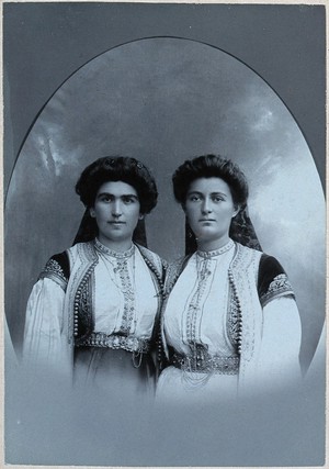 view Two Montenegrin women wearing national dress.