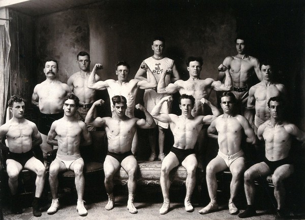 Male body-builders from the Physical Culture Society of Montreal.