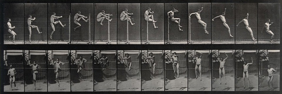 A man high jumping. Collotype after Eadweard Muybridge, 1887.