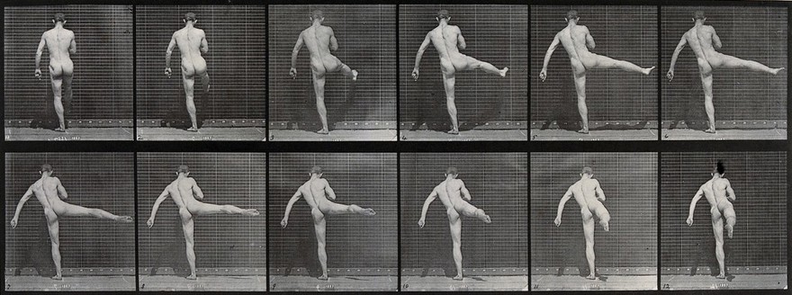 A man performing ballet. Collotype after Eadweard Muybridge, 1887.