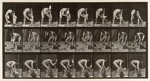 A brick-layer. Collotype after Eadweard Muybridge, 1887.