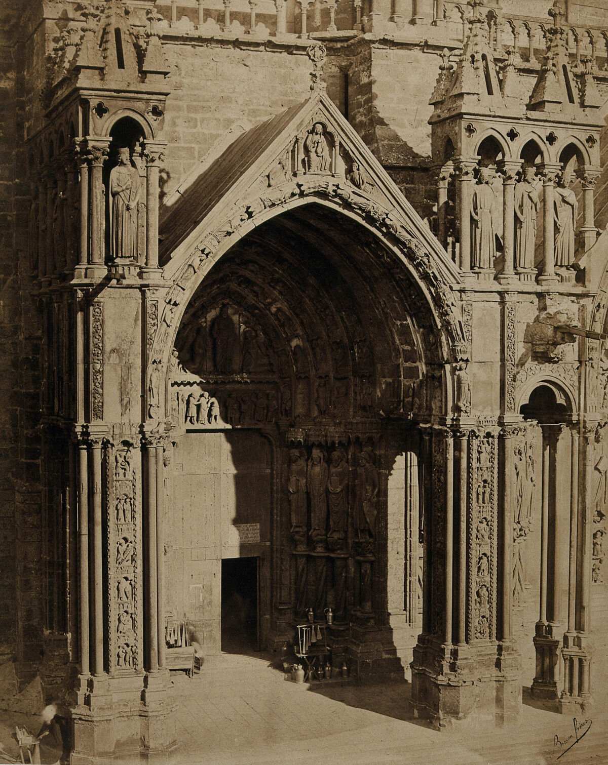 Chartres cathedral: south portal. Photograph by Bisson Frères, ca. 1857., [1857?], by Auguste-Rosalie Bisson