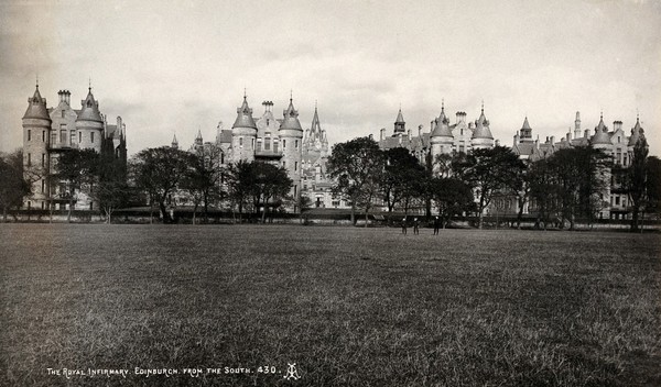 The Royal Infirmary, Edinburgh, Scotland: distant view of exterior. Photograph by Francis Caird Inglis, ca. 1920.