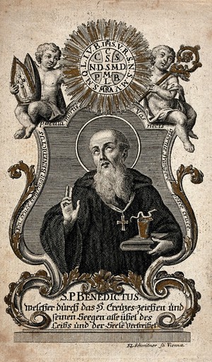 view Saint Benedict. Engraving by F.L. Schmitner.