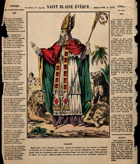 Saint Blaise. Coloured lithograph (?).