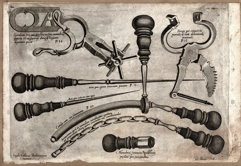 Surgical instruments. Engraving by G. Georgi 1656. Wellcome