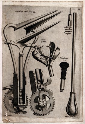 Surgical instruments. Engraving by G. Georgi, 1656.