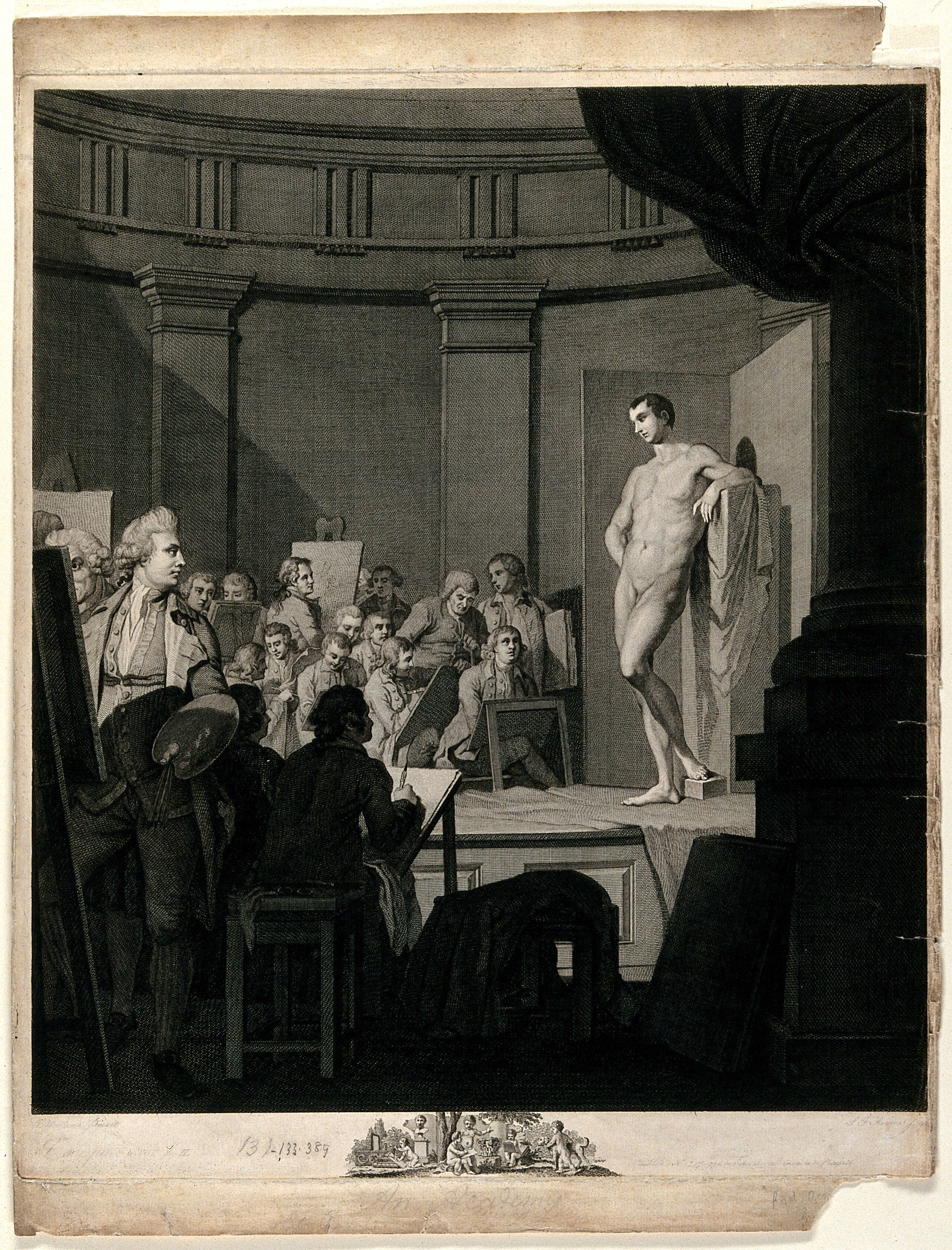 A Nude Male Model Before A Painting And Drawing Life Class