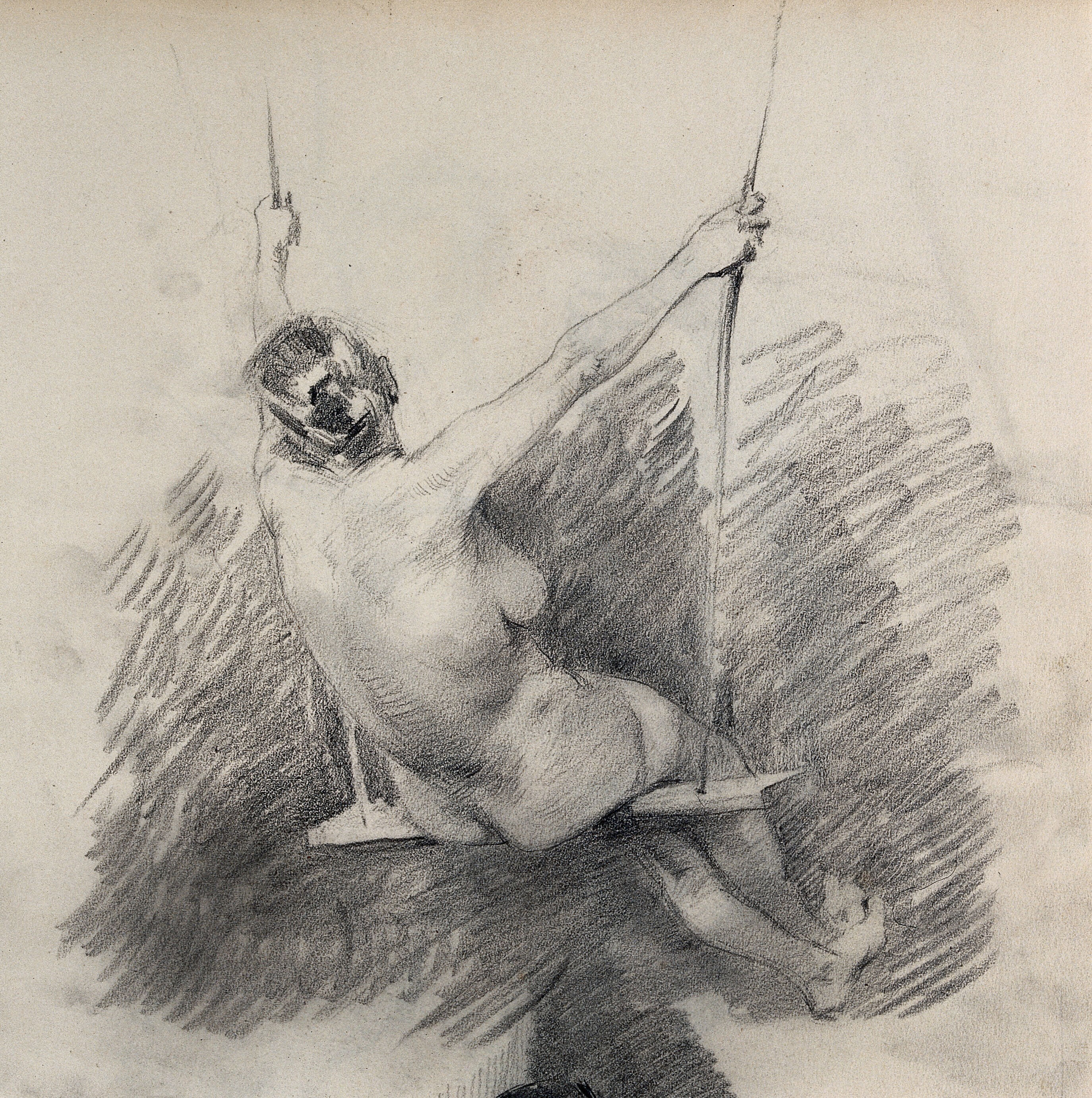 A Female Nude Sitting On A Swing Seen From Behind Pencil