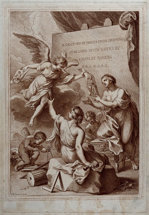 An allegory of the fine arts and architecture. Stipple engraving by F. Bartolozzi, 1766, after G.B. Cipriani.