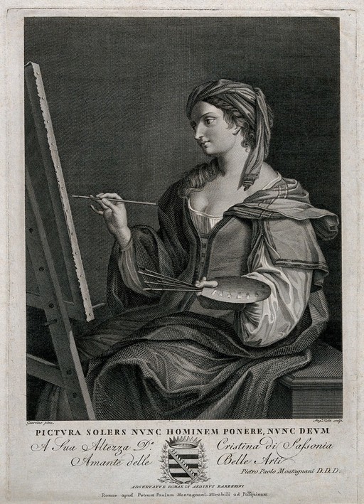 A female allegory of Painting. Engraving by A. Testa after G.F. Barbieri, il Guercino.
