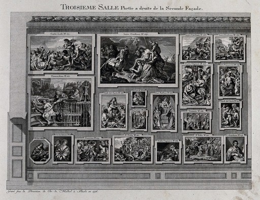 Paintings in the third gallery of the electoral picture gallery in Dusseldorf. Engraving, 1776.
