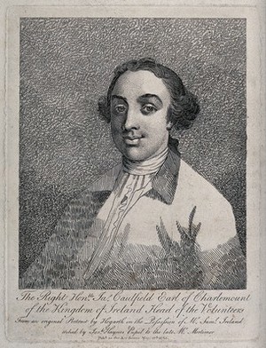 view James Caulfeild, 1st Earl of Charlemont. Etching by J. Haynes after W. Hogarth.