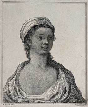 A young black woman with a head-scarf. Etching and stipple by S. Ireland after W. Hogarth.