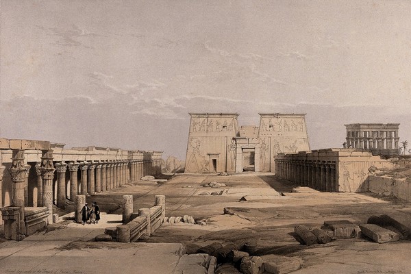 Temple at Philae, Egypt. Tinted lithograph by Louis Haghe after David Roberts, 1846.