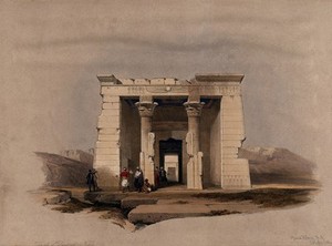 view Temple of Dandour, Egypt. Coloured lithograph by Louis Haghe after David Roberts, 1849.