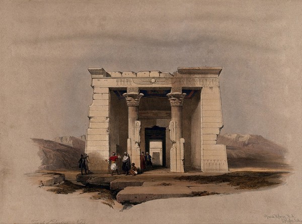 Temple of Dandour, Egypt. Coloured lithograph by Louis Haghe after David Roberts, 1849.