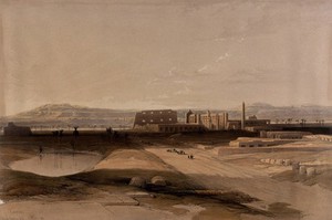 view Karnak, Egypt. Coloured lithograph by Louis Haghe after David Roberts, 1849.