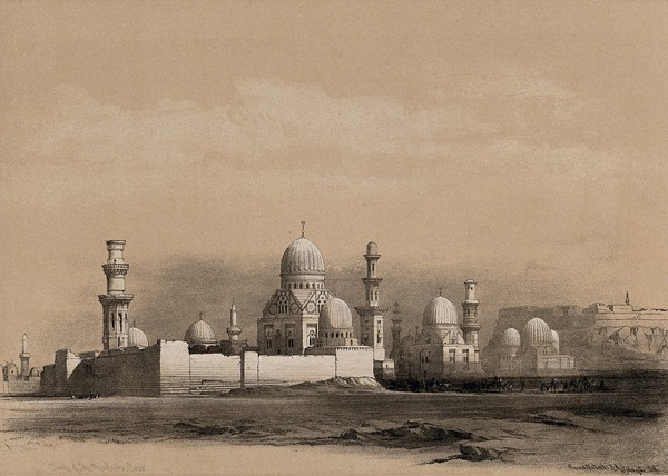 Tombs of the Mamelukes, Cairo, Egypt. Coloured lithograph by Louis Haghe after David Roberts, 1849.