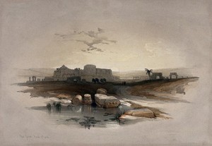 view Ruined city of Beit Jibrin, or Eleutheropolis. Coloured lithograph by Louis Haghe after David Roberts, 1843.