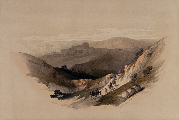 Ruins of Semua. Coloured lithograph by Louis Haghe after David Roberts, 1843.