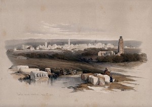 view The town of Ramla, possibly the site of ancient Arimathea. Coloured lithograph by Louis Haghe after David Roberts, 1843.