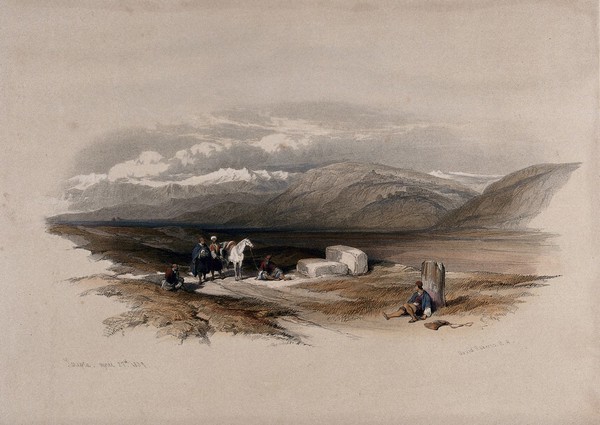 Landscape with site of ancient Sarepta. Coloured lithograph by Louis Haghe after David Roberts, 1843.