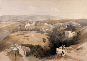 view Bethlehem. Coloured lithograph by Louis Haghe after David Roberts, 1843.