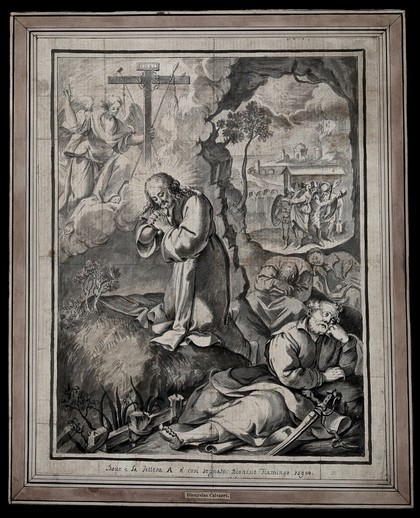 The agony in the garden. Ink wash drawing after D. Calvaeert.