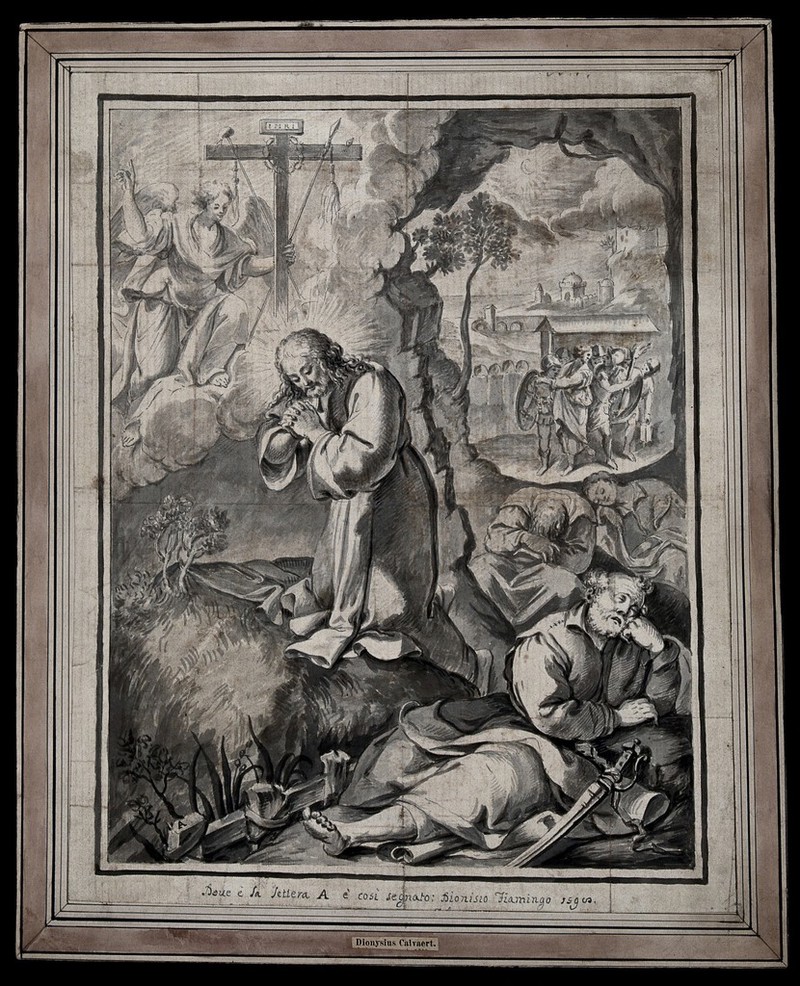 The agony in the garden. Ink wash drawing after D. Calvaeert., by Denys Calvaert