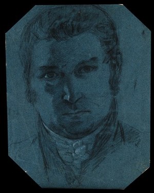 view Head of a man. Black chalk drawing.