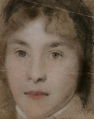 view Head of a woman. Pastel drawing.