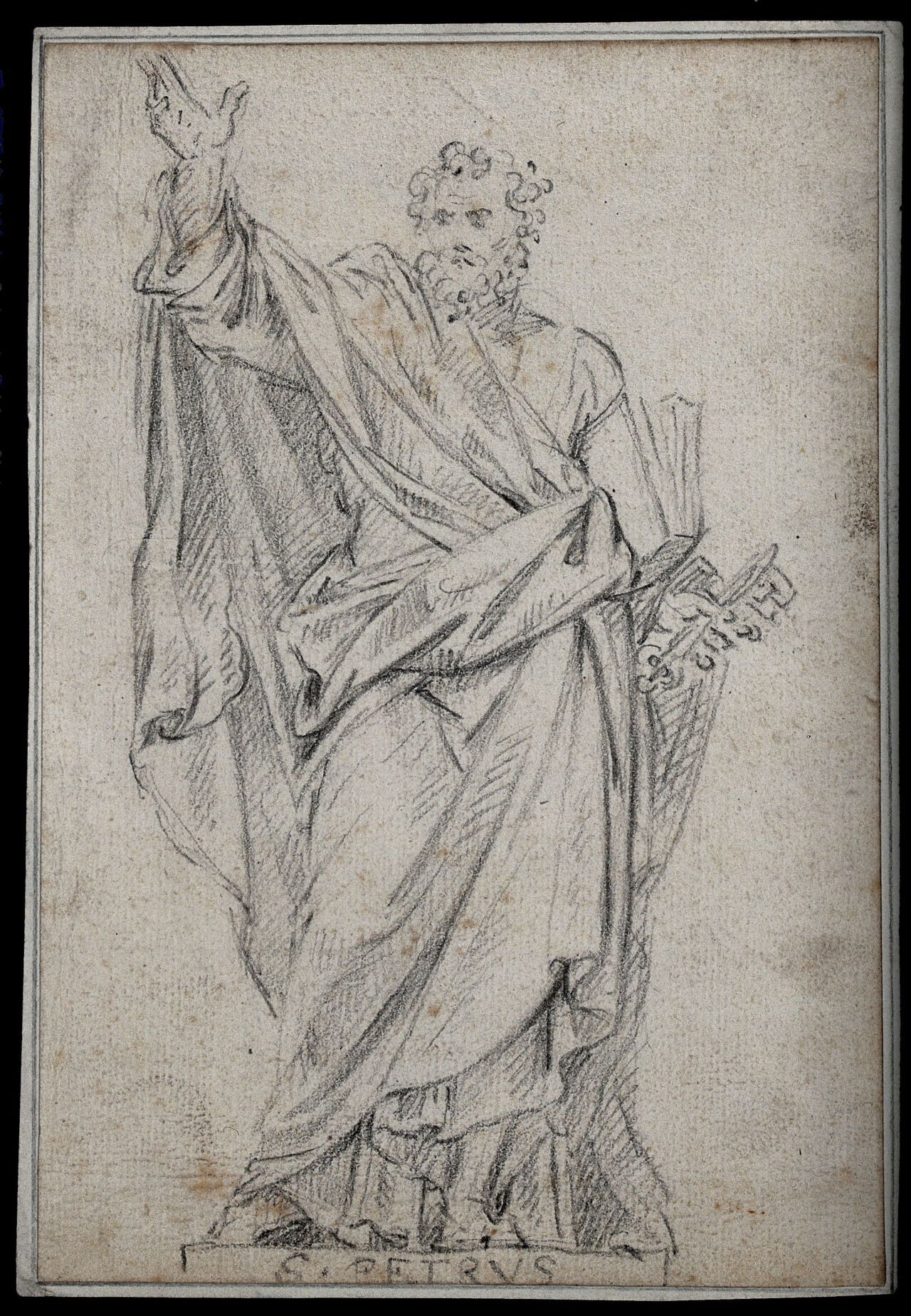 Saint Peter. Black chalk drawing after P. Monnot., by Pierre-Étienne Monnot