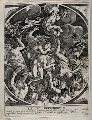 view The identification of the wicked and their descent into hell. Engraving by A. Collaert.