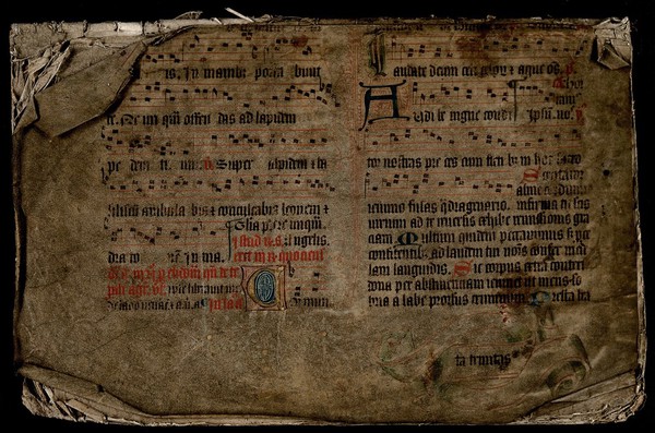 Album of engravings bound in a mediaeval music manuscript of nine staves. Mixed media, ca. 1500-1700 (?).
