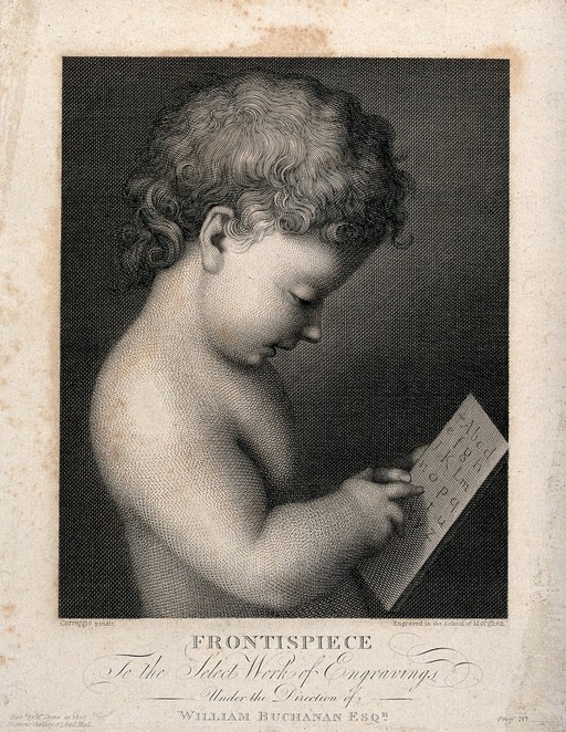 Cupid learning to read alphabet; after AAllegri il Corrreggio