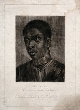 Head of a black man. Mezzotint by A.F. Girard, 1839, after a mezzotint.