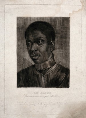 view Head of a black man. Mezzotint by A.F. Girard, 1839, after a mezzotint.