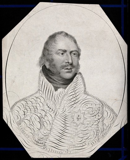 Bust of a man. Stipple engraving.