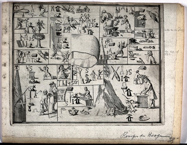 Rebuses representing Greek words. Etchings by R. de Hooghe, 169-.