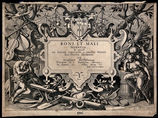 The engraved titlepage to Boni et mali scientia, 1583.