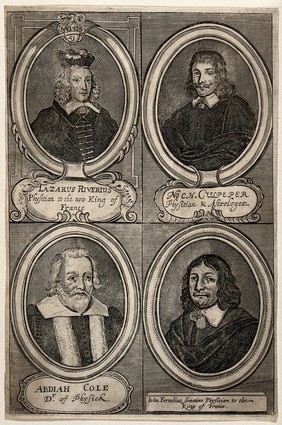 Lazare Rivière, Nicolas Culpeper, Abdiah Cole and William Rowland. Engraving by T. Cross, 1678.